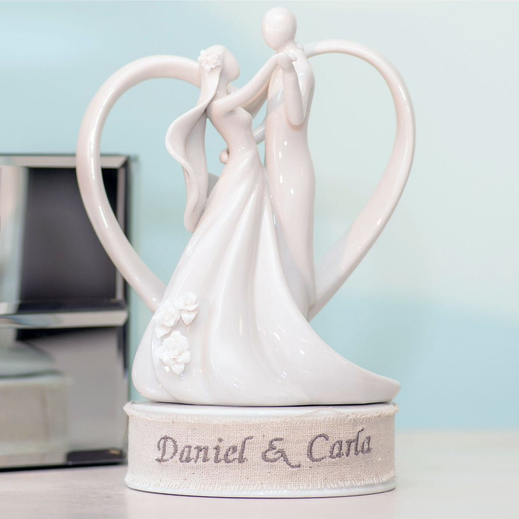 Personalized Embroidery Stylized Heart Dancing Wedding Cake Topper - Wedding Collectibles