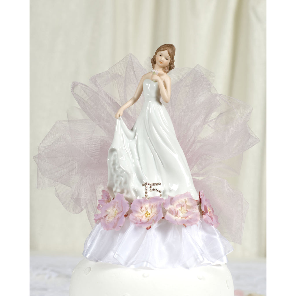 Paper Rose Porcelain Quinceanera Cake Topper- Custom Colors! - Wedding Collectibles