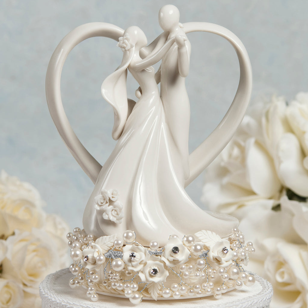 Vintage Rose Pearl and Heart Wedding Cake Topper - Wedding Collectibles