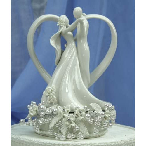 Vintage Rose Pearl and Heart Wedding Cake Topper - Wedding Collectibles