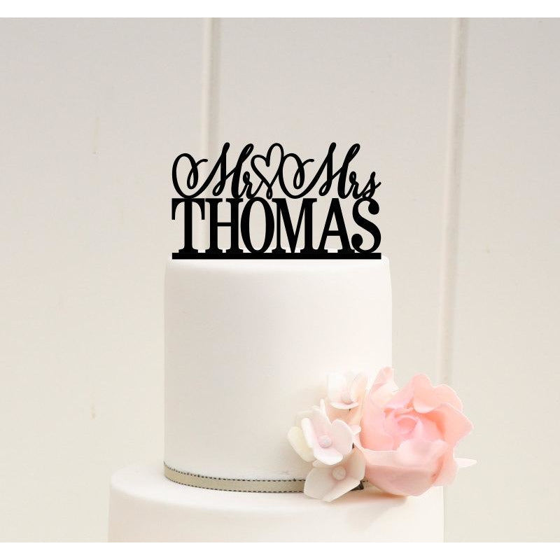 Personalized Mr and Mrs Wedding Cake Topper Heart Design with YOUR Last Name - Wedding Collectibles