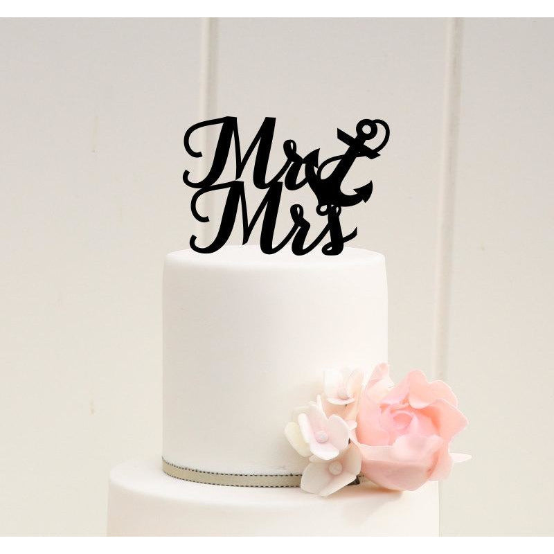 Nautical Wedding Cake Topper Mr and Mrs with Anchor Cake Topper - Wedding Collectibles