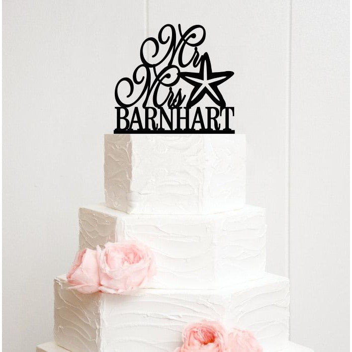 Mr and Mrs Starfish Wedding Cake Topper with YOUR Last Name Beach Nautical Wedding Cake Topper - Wedding Collectibles