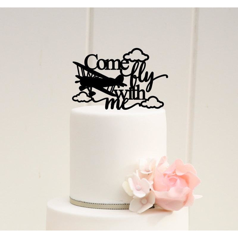 Airplane Wedding Cake Topper Biplane Come Fly With Me Cake Topper - Wedding Collectibles