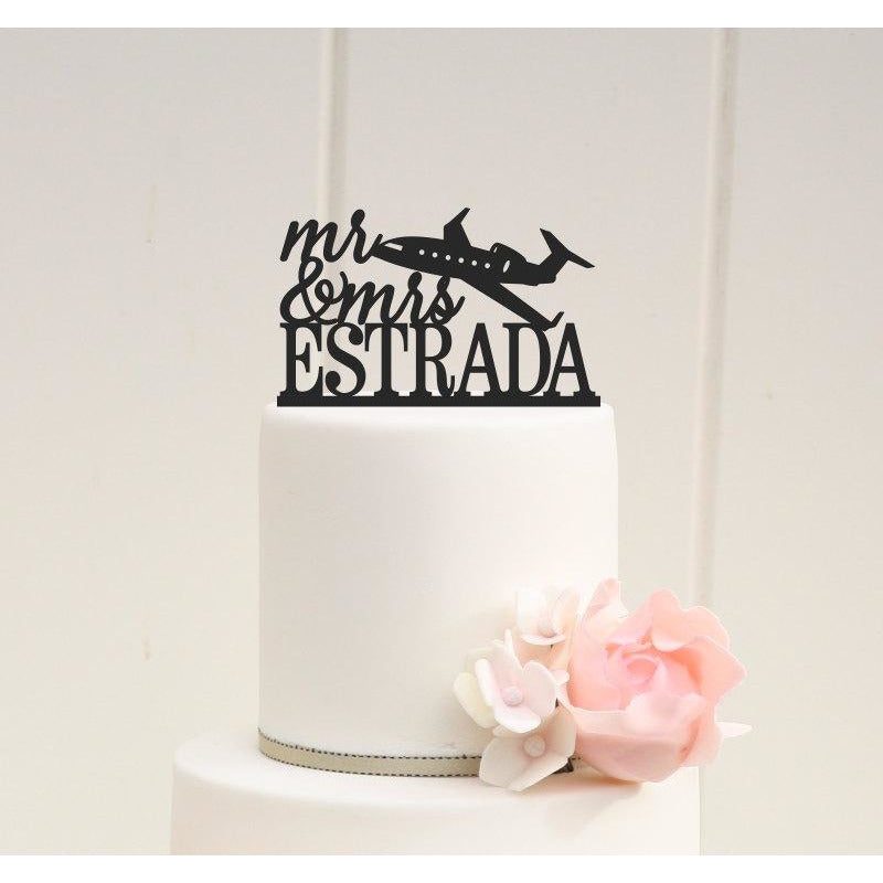 Airplane Wedding Cake Topper Mr and Mrs Jet Plane with Your Last Name - Wedding Collectibles