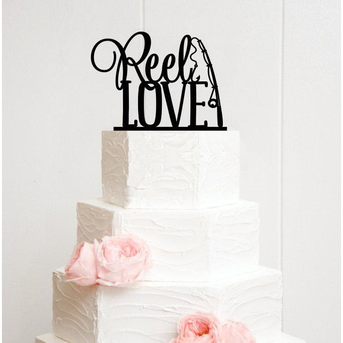 Reel Love Fishing Wedding Cake Topper - Custom Cake Topper - Wedding Collectibles