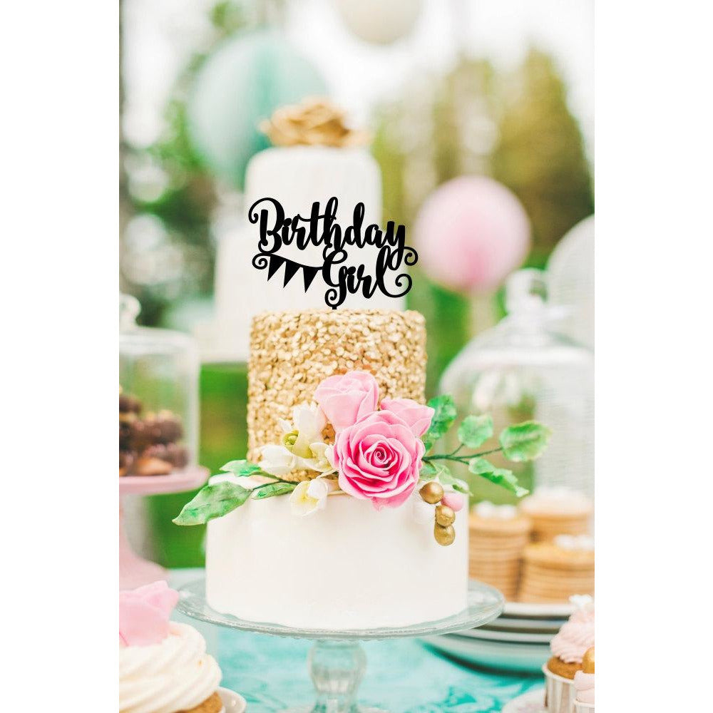 Birthday Cake Topper - Birthday Girl Cake Topper - Pennant Cake Topper - Wedding Collectibles