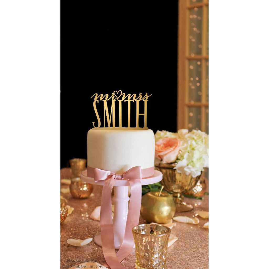 Mr and Mrs Wedding Cake Topper - Gold Cake Topper - Heart Cake Topper - Wedding Collectibles