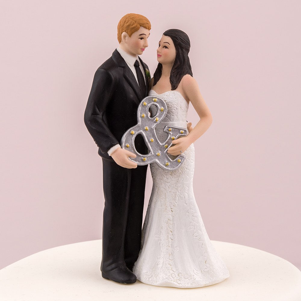 Mr. & Mrs. Porcelain Figurine Wedding Cake Topper With Ampersand - Wedding Collectibles