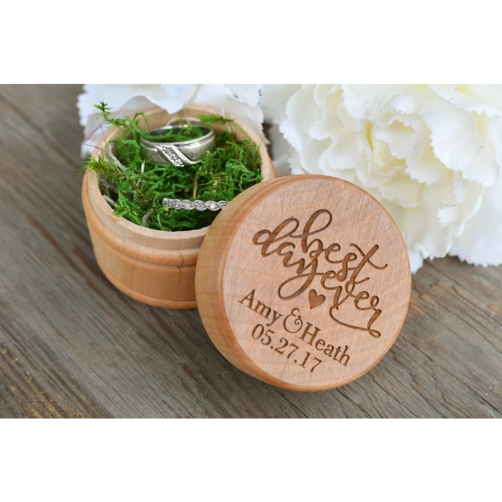 Best Day Ever Engraved Wedding Ring Box - Rustic Wedding Ring Box - Wedding Collectibles