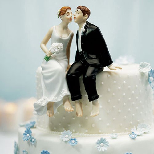 Whimsical Sitting Bride and Groom (Caucasian) - Wedding Collectibles