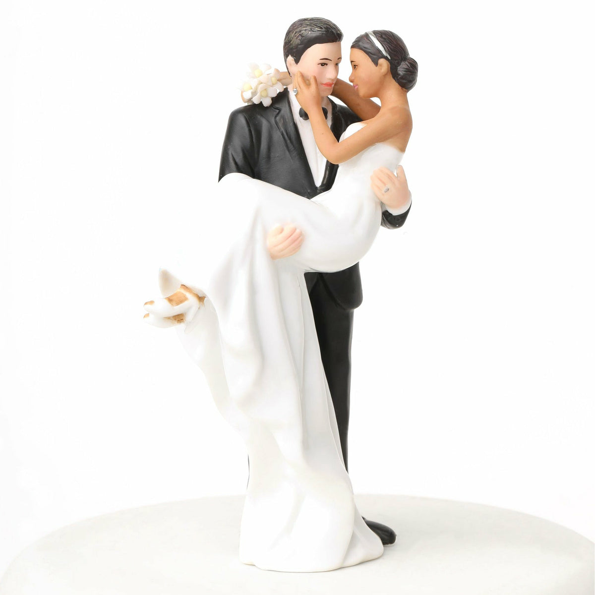 Caucasian Groom Holding African American Bride Interracial Cake Topper