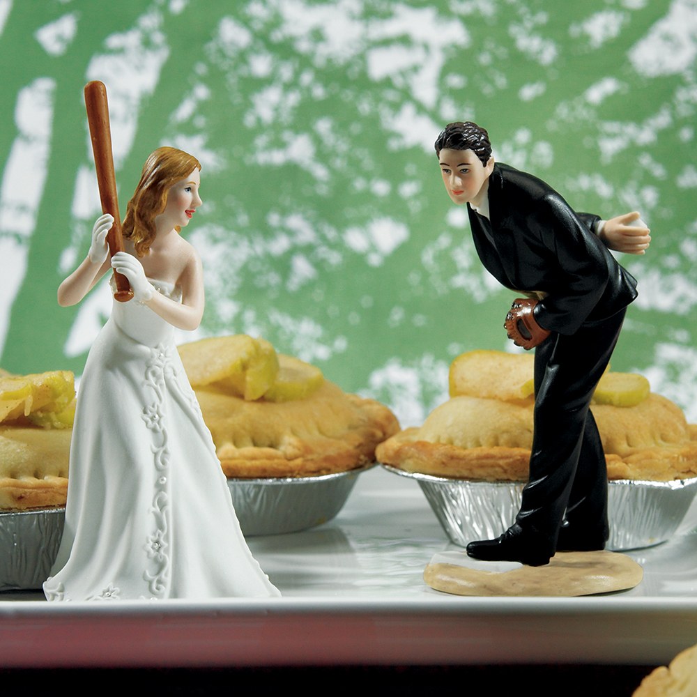 Bride Ready To Hit A Home Run with Groom Pitching Baseball Wedding Cake Topper - Wedding Collectibles