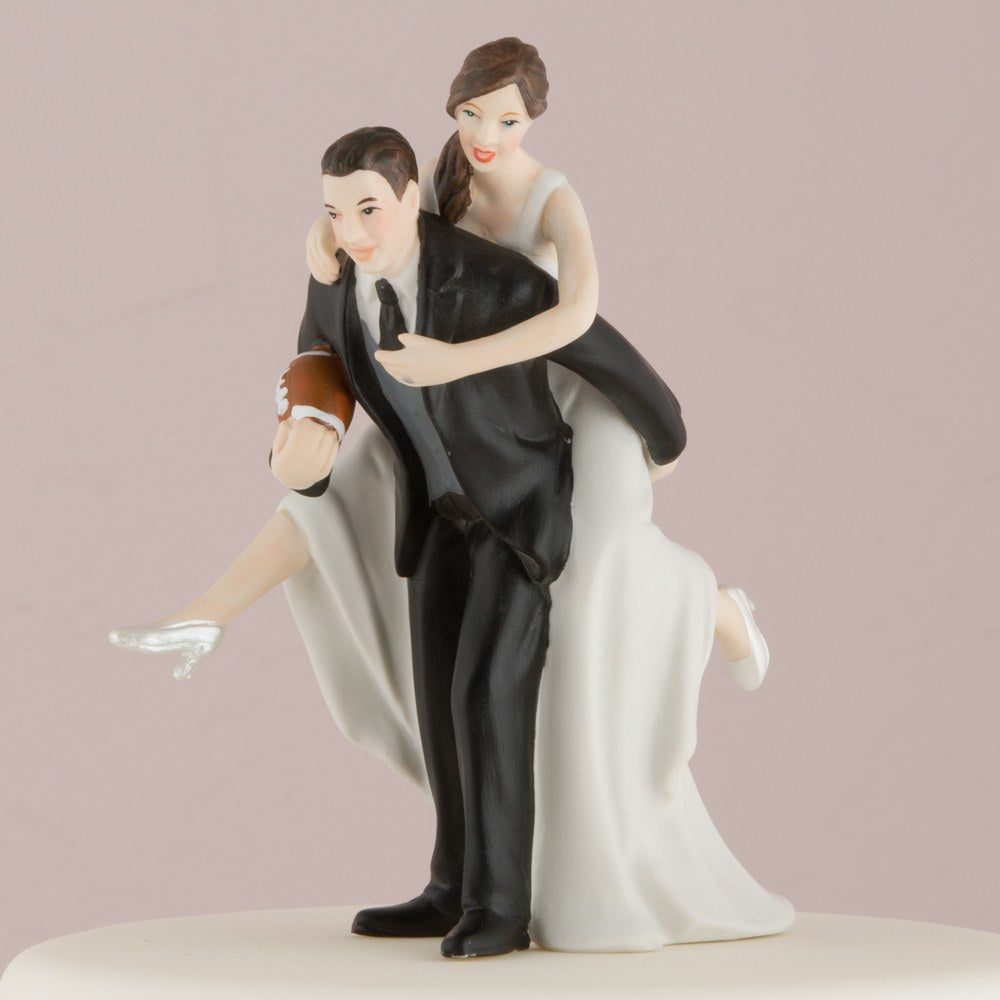 Playful Football Wedding Couple Figurine - Wedding Collectibles