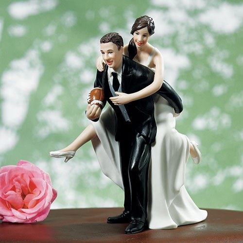 Playful Football Wedding Couple Figurine - Wedding Collectibles