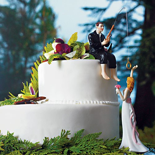 "Hooked on Love" Bride and Groom Fishing Wedding Figurine - Wedding Collectibles