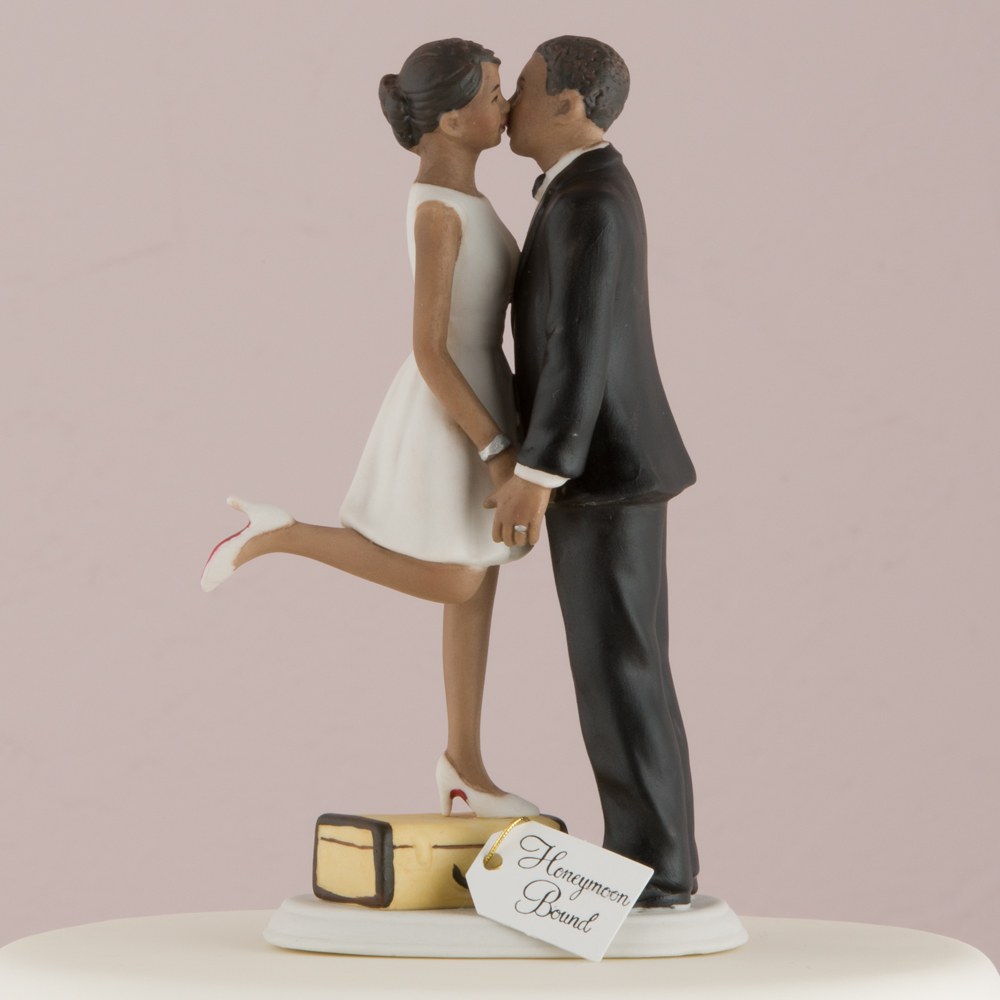 A Kiss and We're Off!" Figurine (Dark Skin Tone) - Wedding Collectibles