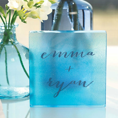Aqueous Personalized Clear Acrylic Block Cake Topper - Wedding Collectibles