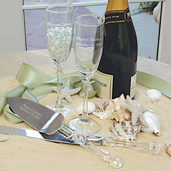 Beach Champagne Flutes and Cake Server Set - Wedding Collectibles
