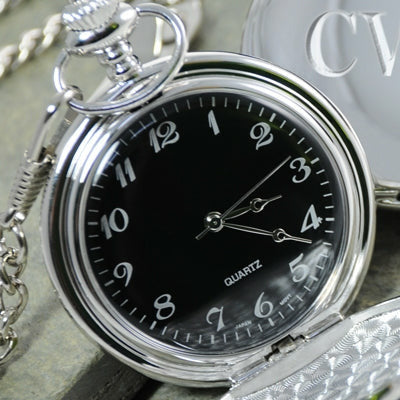 Black Face Silver-Plated Pocket Watch - Wedding Collectibles