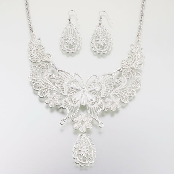 Butterfly Jewelry Set - Silver - Wedding Collectibles