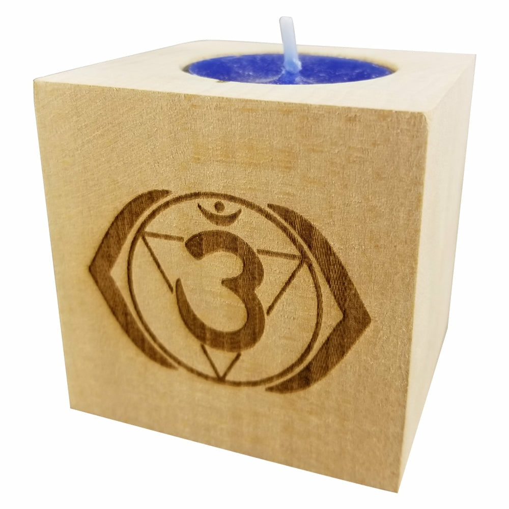 Chakra 6 Ajna - Third Eye Chakra Candle (Indigo) - Engraved Wood Tea Light (2.5”) - Yoga Meditation Candle - Yoga Candle - Meditation Candle - Wedding Collectibles