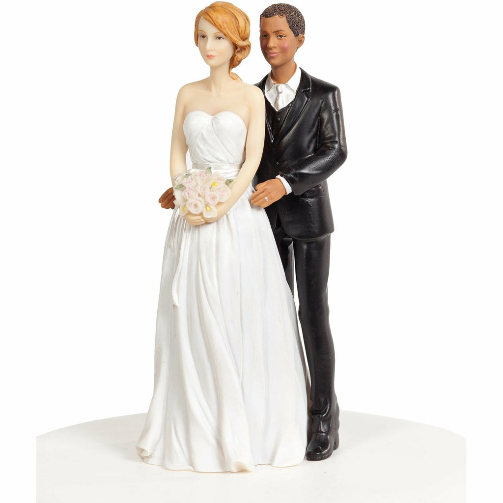 Chic Interracial Wedding Cake Topper - Caucasian Bride / African American Groom - Wedding Collectibles