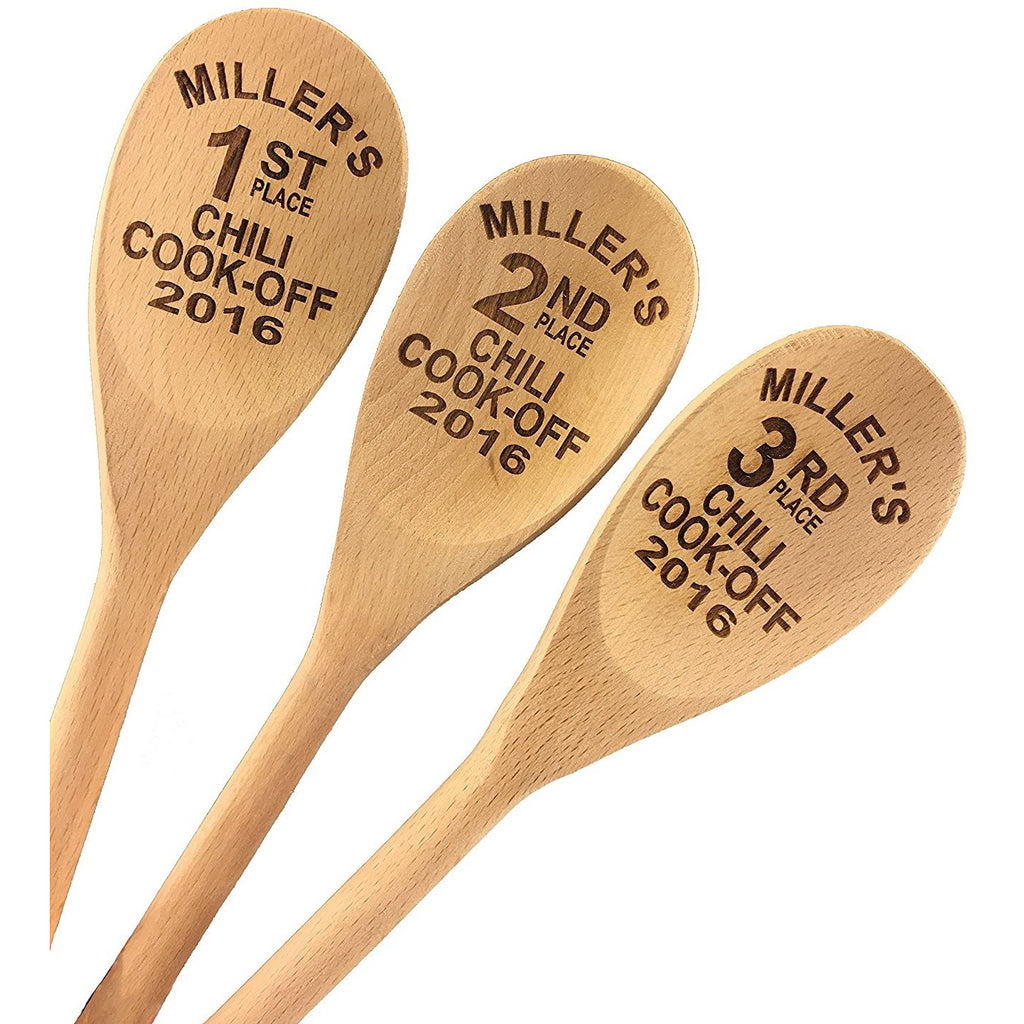 Chili Cook Off Custom Engraved Wood Spoon Prizes (Set of 3) - Wedding Collectibles