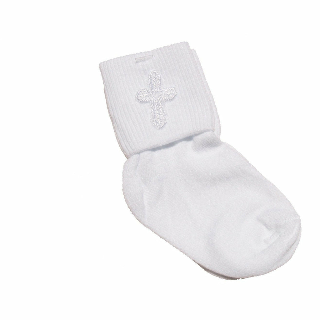 Baptism Keepsake Gift Poetry Baby Boy Socks with Embroidered Cross Design (Size: Age 1-2) - Wedding Collectibles