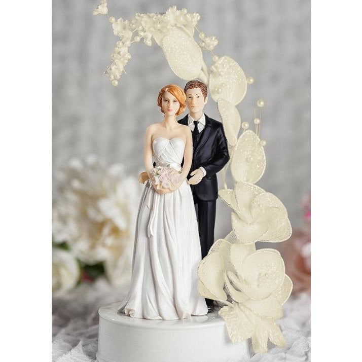 Contemprary Bride and Groom Vintage Glitter Flower Arch Wedding Cake Topper - Groom in Navy Suit - Wedding Collectibles