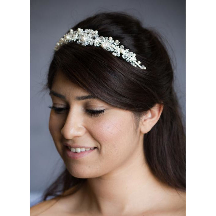 Crystal Flowers with Pearl Accent Headband - Wedding Collectibles