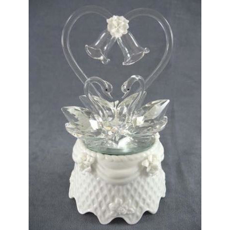 Crystal Swan Cake Topper With Porcelain Base - Wedding Collectibles