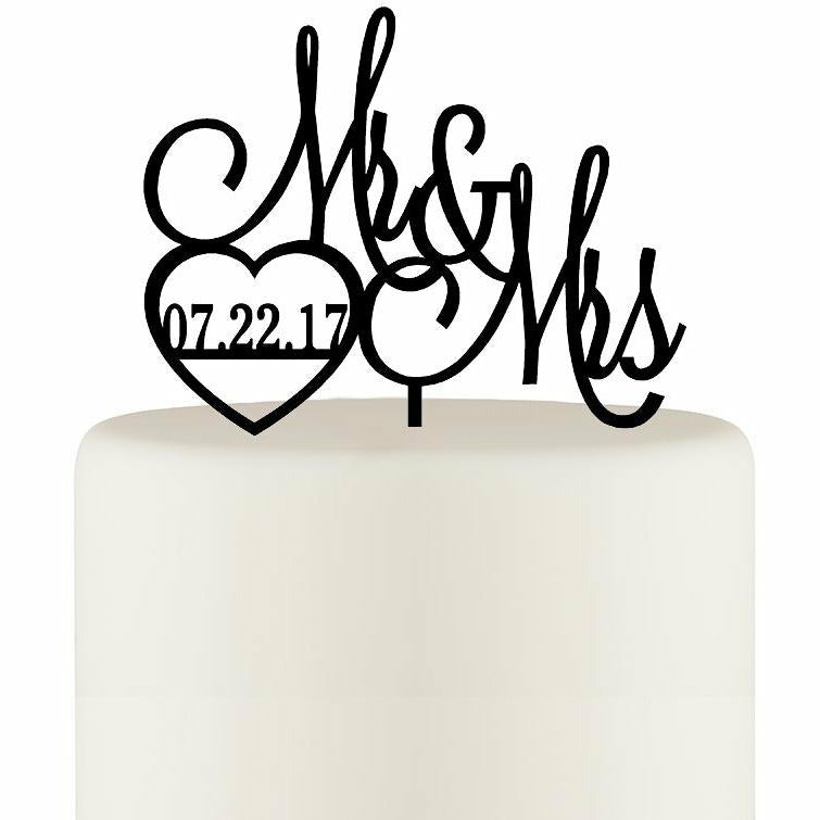 Custom Wedding Cake Topper Mr and Mrs Cake Topper with Heart and Wedding Date - Wedding Collectibles