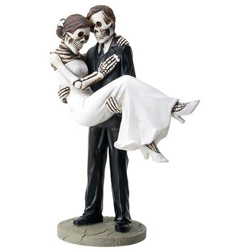Day of the Dead Skulls Groom Holding Bride Wedding Cake Topper - Wedding Collectibles