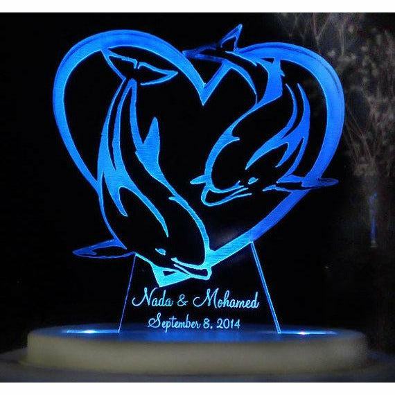 Dolphin Heart Light-Up Wedding Caketopper - Wedding Collectibles