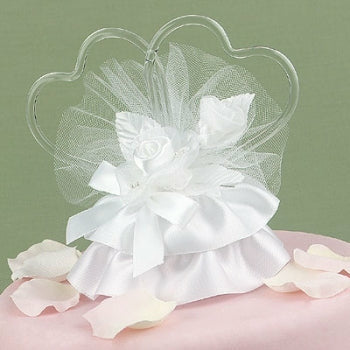 Double Heart and Rose Cake Top - Wedding Collectibles