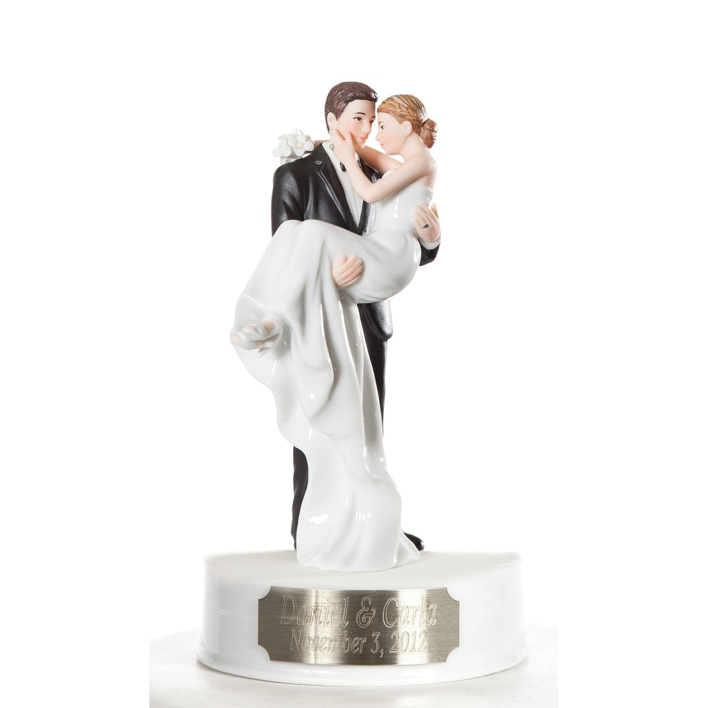 Engraveable White Porcelain Bride and Groom Wedding Cake Topper - Wedding Collectibles