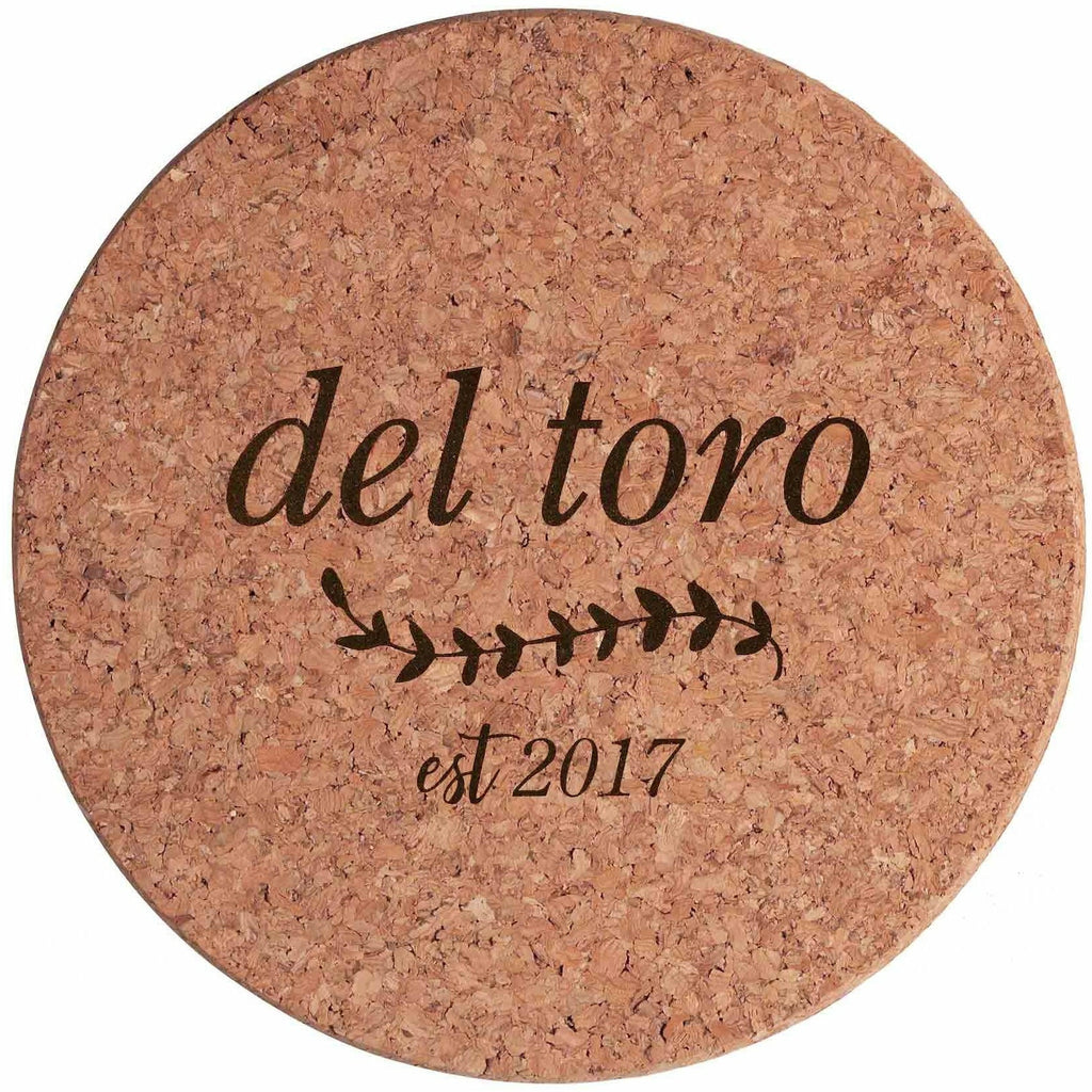 Custom Engraved Rustic Cork Trivet Hot Pad - 7 inch- Personalized trivet, hostess gift, shower favor, engraved hot pad, stocking stuffer - Wedding Collectibles