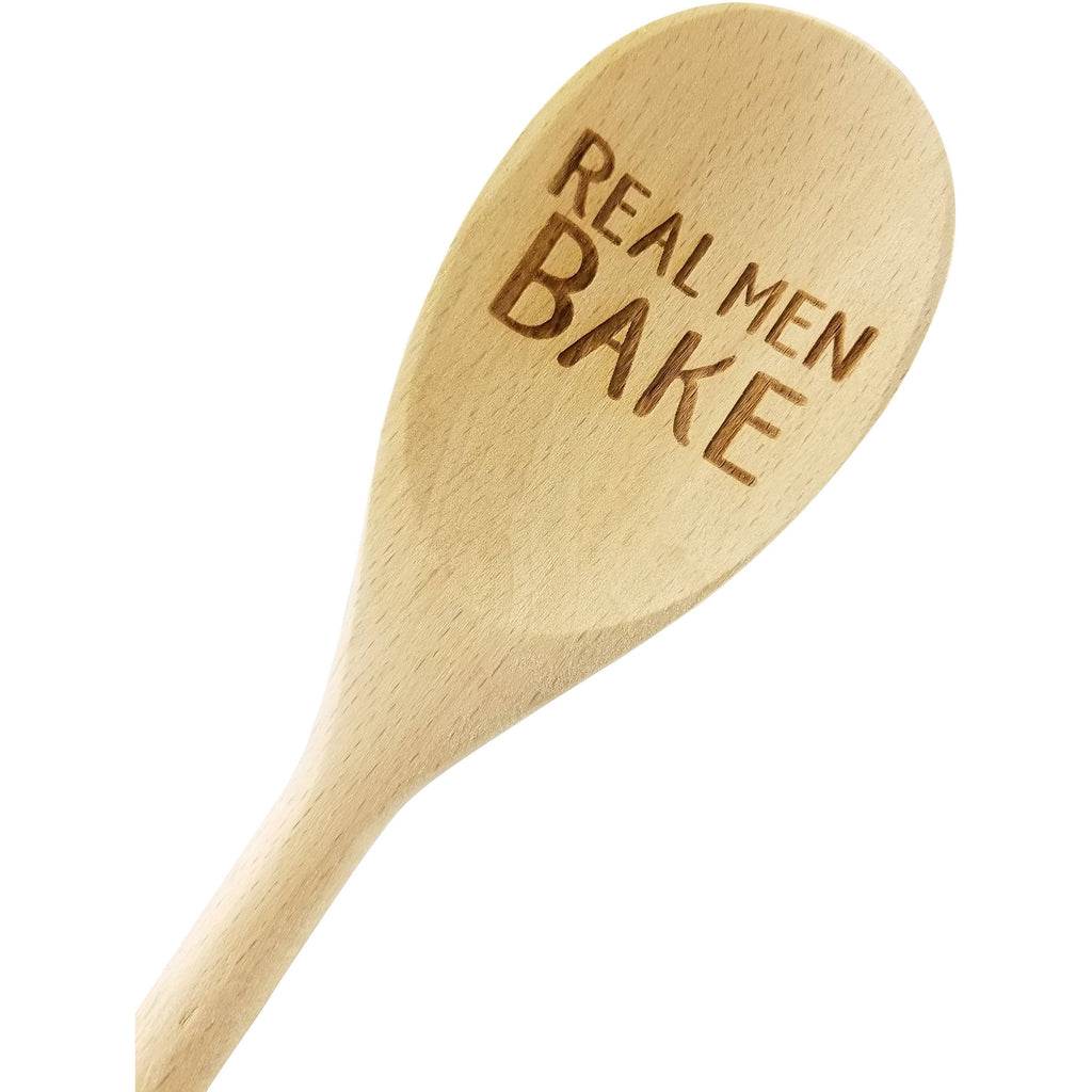 Engraved Real Men Bake Wood Spoon Gift - 14 inch- host gift, birthday gift, engraved spoon, stocking stuffer - Wedding Collectibles