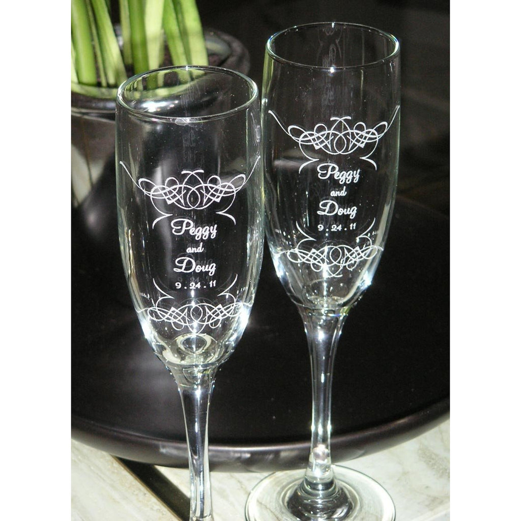 Filagree Toasting Wedding Champagne Glass Flutes (Pair) - Wedding Collectibles
