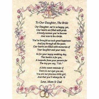 Personalized From the Parents of the Bride to their Daughter Wedding Handkerchief - Wedding Collectibles