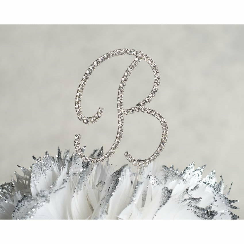 Full Crystal Monogram Wedding Cake topper with Silver Initial and Swarovski Crystals - Wedding Collectibles