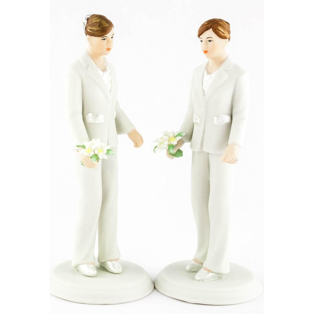 Gay Lesbian Brides in Pants Suit Wedding Cake Topper - Wedding Collectibles