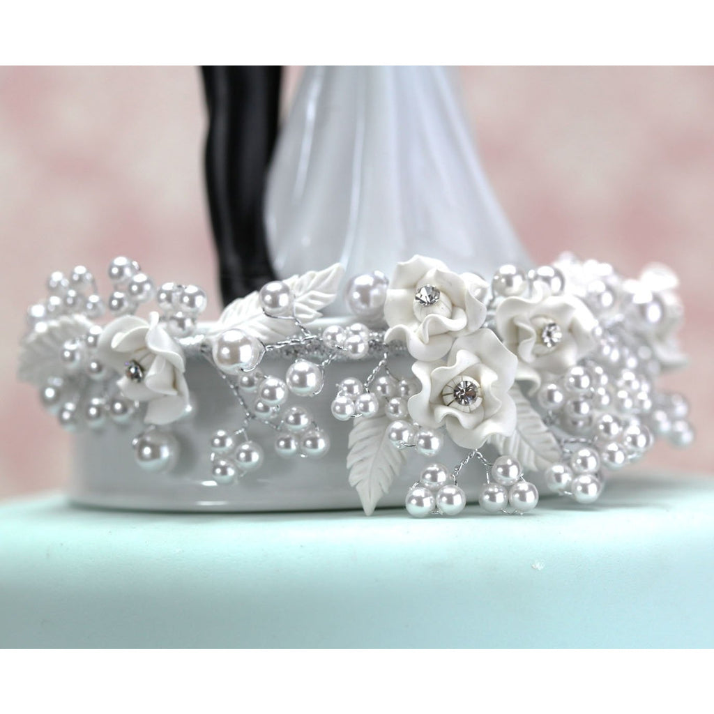 Silver Vintage Rose Pearl DIY Cake Topper Base - Wedding Collectibles