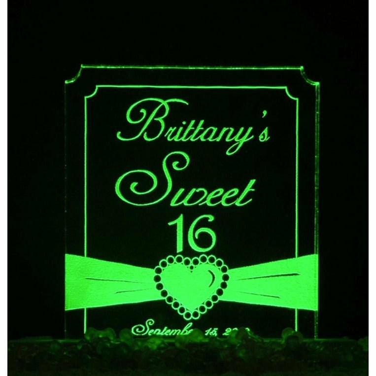 Heart Ribbon Sweet 16 Light-Up Caketopper - Wedding Collectibles