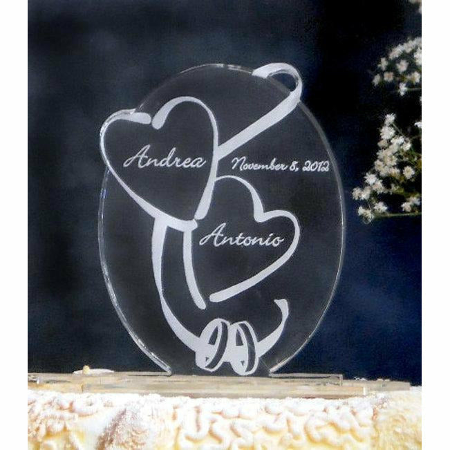 Hearts & Rings Oval Light-Up Wedding Cake Topper - Wedding Collectibles