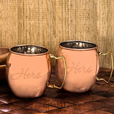 Hers / Hers Moscow Mule Copper Mug w/ Unique Handle (Set of 2) - Wedding Collectibles