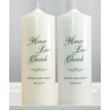 Honor Love Cherish Personalized Unity Candle - Wedding Collectibles