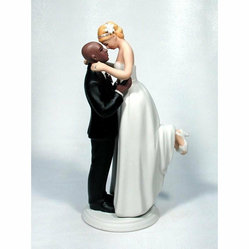 Interracial Bride and Bald African American Groom Wedding Cake Topper - Wedding Collectibles