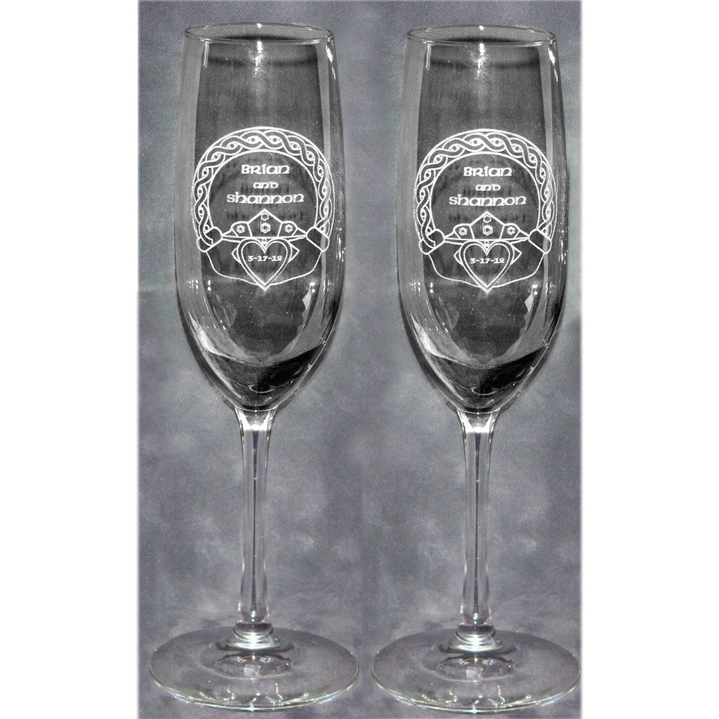 Irish Claddaugh Wedding Champagne Glass Flutes (Pair) - Wedding Collectibles